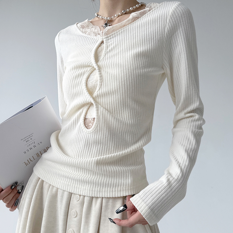 设计感蕾丝拼接针织衫