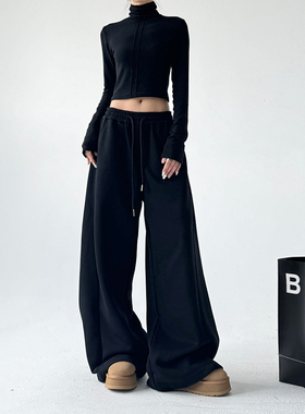 黑色街头街舞卫裤女2025新款秋季新款阔腿裤今年流行显瘦休闲裤