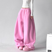 韩系穿搭休闲裤 子 宽松摇粒绒加厚阔腿慵懒风弯刀裤 女2025冬装 新款