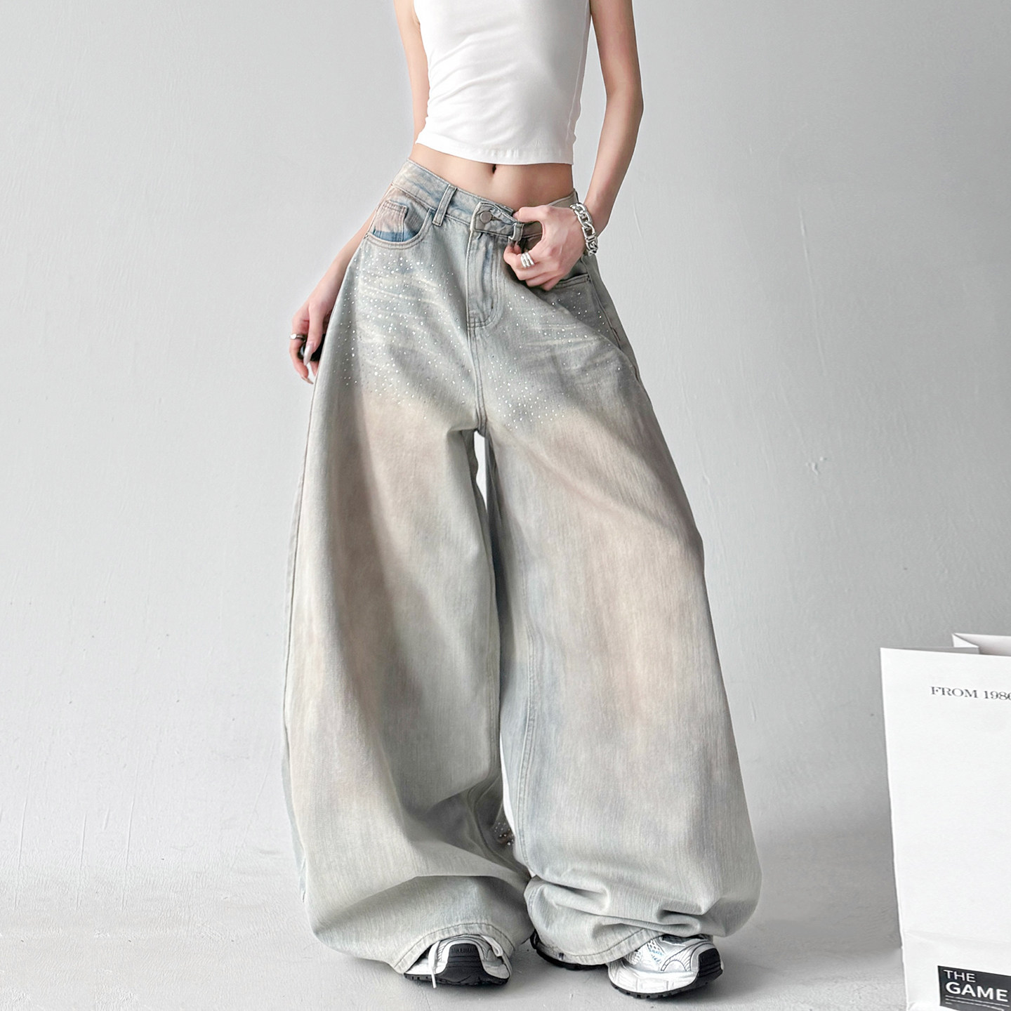 2026春装新款设计感弯刀牛仔裤女高个子巨好看宽松阔腿廓形长裤子,女装/女士精品,牛仔裤,淘宝优惠券,粉丝福利购,淘宝优惠卷