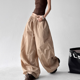 女宽松显瘦抽绳高个子休闲长裤 2026春夏新款 速干高腰阔腿裤