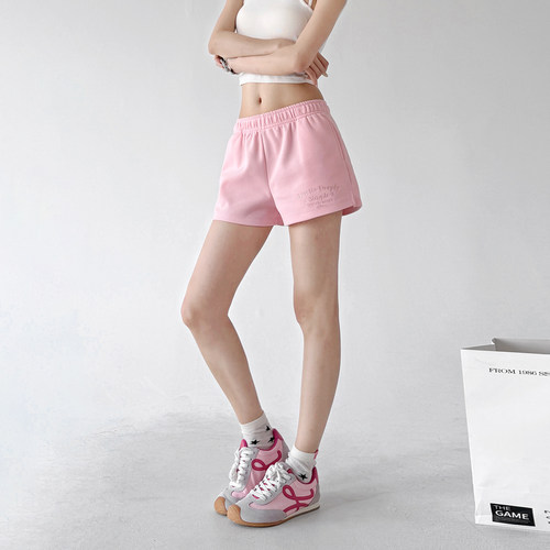 高腰粉色运动短裤女2026夏季新款高级感休闲显瘦百搭松紧腰热裤