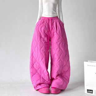 子2025冬季 潮牌超好看阔腿裤 新款 脚抽绳裤 户外抗寒裤 葫芦纹夹棉裤