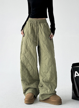 2025年冬季加厚保暖压线加棉大棉裤女抽绳毛边高个子宽松休闲裤