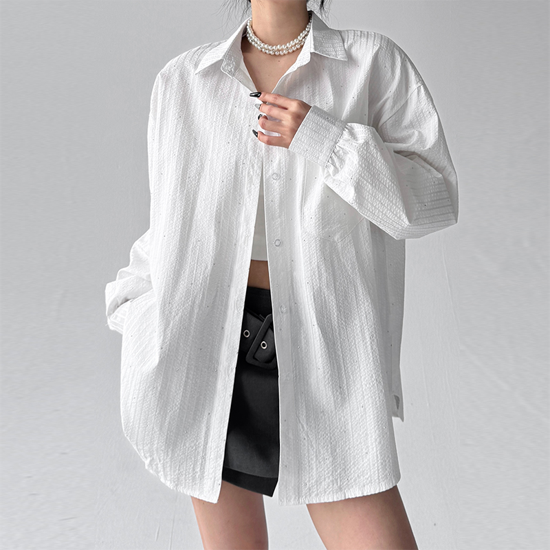 薄款白色条纹防晒衬衫女长袖2025夏季新款宽松慵懒风夏装防晒衣