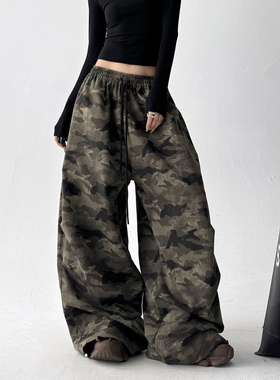 迷彩工装裤子女2025秋季新款高腰宽松街头辣妹高个子阔腿休闲裤