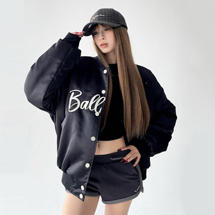 2025秋冬季 字母绣花棒球服棉衣外套女宽松休闲棉服夹克上衣 新款