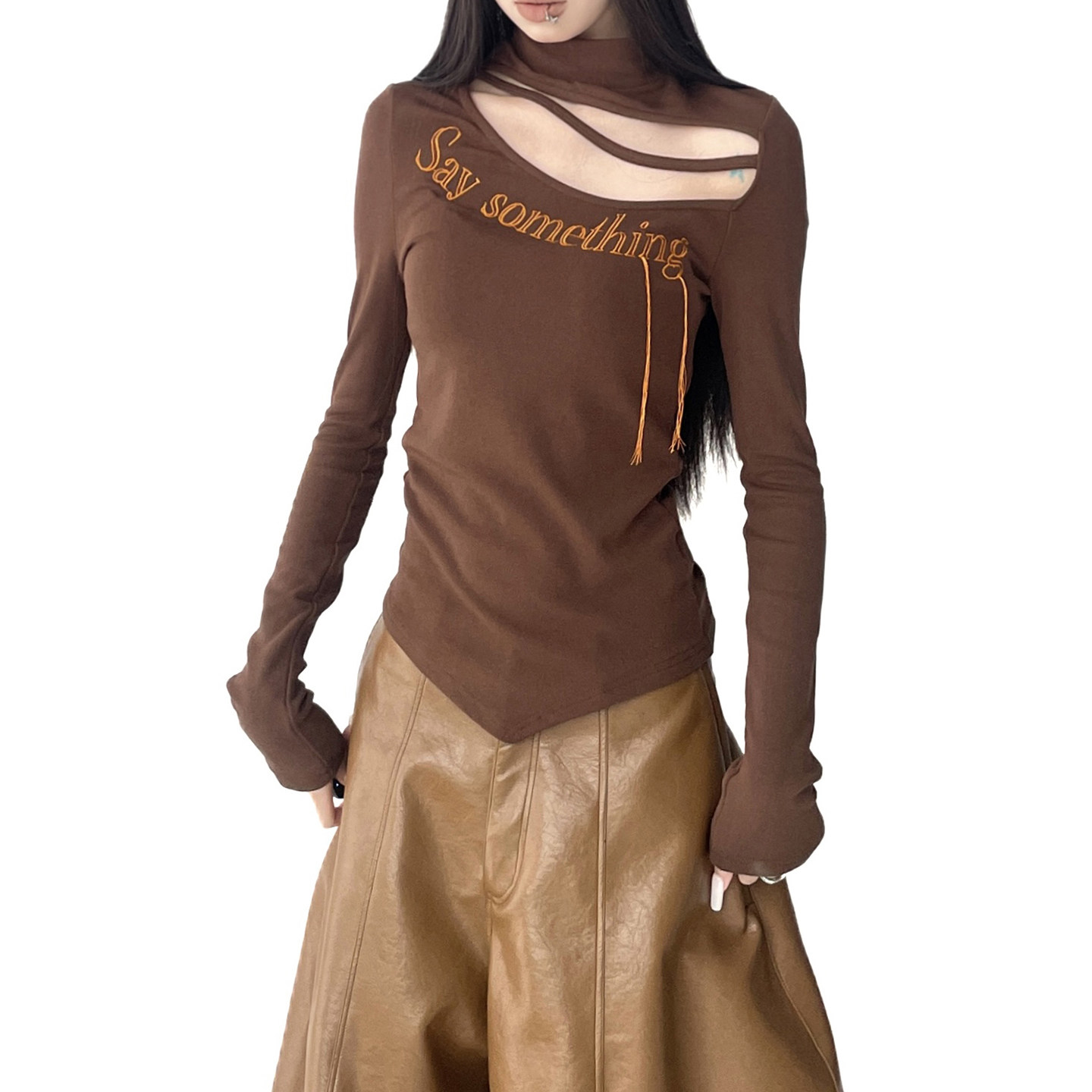 不规则修身显瘦半高领打底衫女内搭秋冬正肩长袖t恤上衣,女装/女士精品,T恤,淘宝优惠券,粉丝福利购,淘宝优惠卷