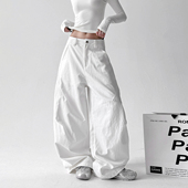 新款 女宽松显瘦休闲阔腿裤 美式 2025秋季 复古工装 裤 高腰直筒长裤 子