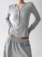 A new grey autumn/winter collection with a row of buttons, a slimming women's Henley collar and fleece long-sleeved T-shirt as the base layer thumbnail 5