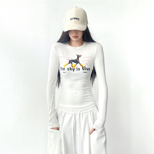 高级感百搭休闲上衣 新款 动物印花紧身辣妹显瘦长袖 t恤女2025冬季