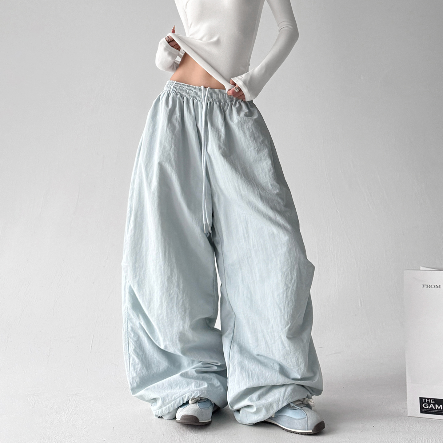 2025冬季新款滑雪裤女装爆款蓝色高腰宽松显瘦慵懒风阔腿裤休闲裤