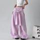 女新款 美式 假两件绑带裤 木昱子条纹休闲裤 子宽松直筒跳舞拖地裤
