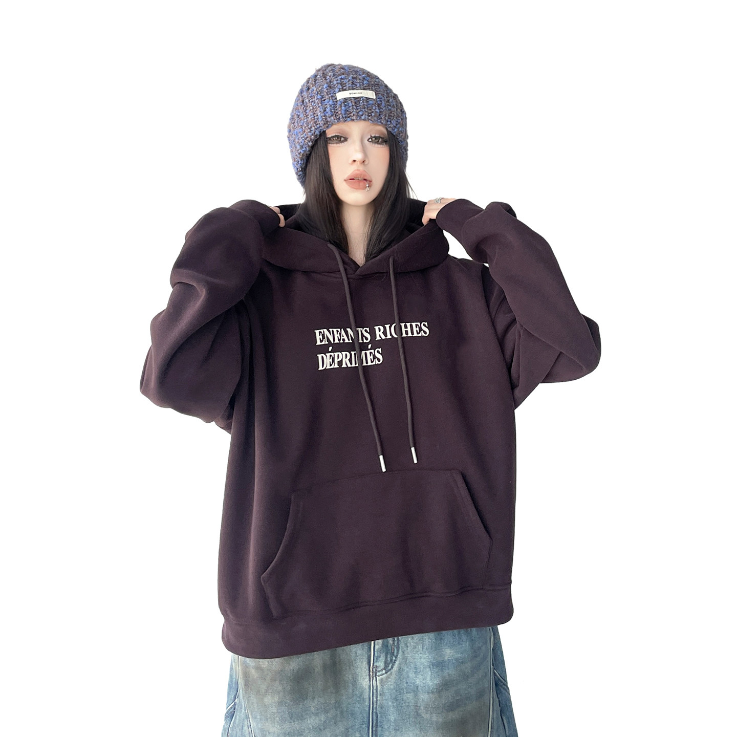 韩系简约字母印花连帽加绒卫衣2025秋冬新款宽松休闲百搭外套潮,女装/女士精品,卫衣/绒衫,淘宝优惠券,粉丝福利购,淘宝优惠卷