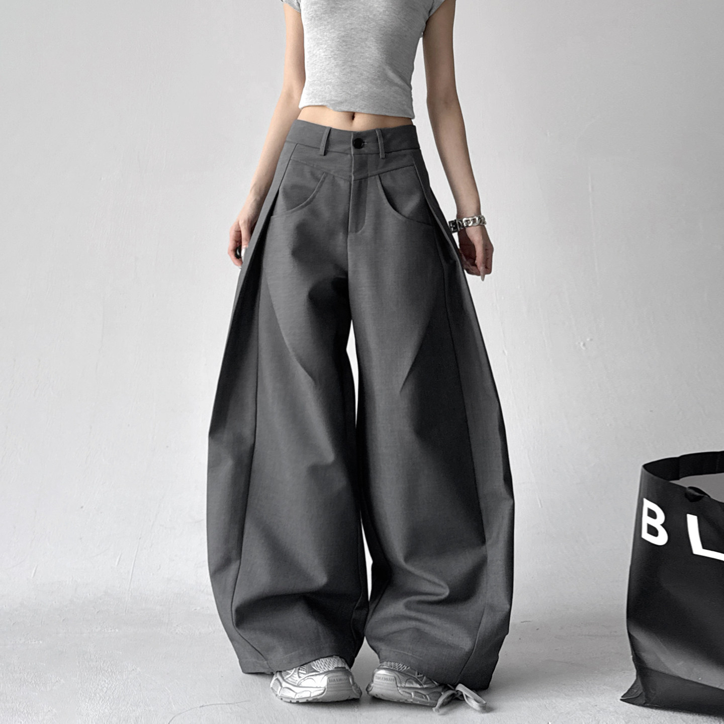 巨好看高腰阔腿裤女2026春装新款宽松垂感弯刀裤拖地休闲裤子百搭,女装/女士精品,休闲裤,淘宝优惠券,粉丝福利购,淘宝优惠卷