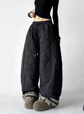 超火2025冬季新款棉裤女潮牌户外防风加厚保暖滑雪裤直筒休闲裤子