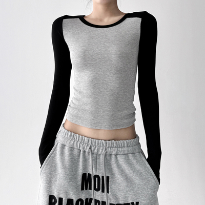 撞色打底衫长袖t恤女2025年新款冬季设计感小众修身内搭外穿上衣