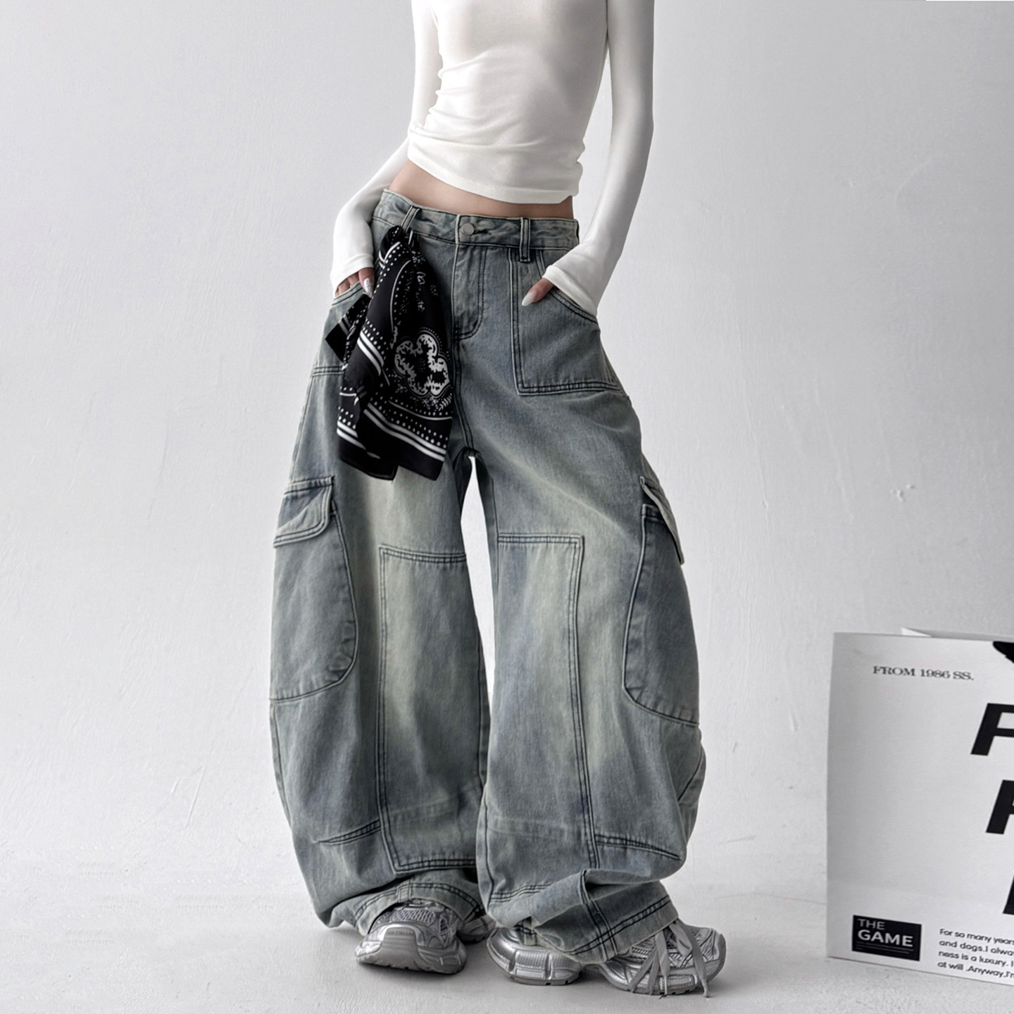 街头水洗牛仔弯刀裤女2025秋装新款高腰高阶街舞休闲香蕉阔腿裤,女装/女士精品,牛仔裤,淘宝优惠券,粉丝福利购,淘宝优惠卷