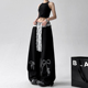 子 宽松显瘦直筒阔腿长裤 黑色蕾丝花边拼贴印花休闲裤 女2026春夏季