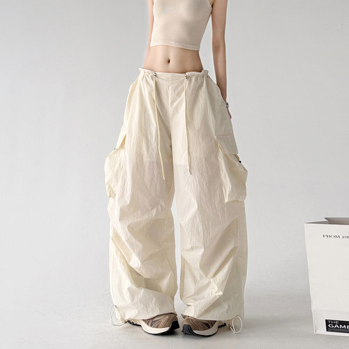 高个子美式工装降落伞裤女2026夏装新款防晒束脚阔腿裤白色休闲裤