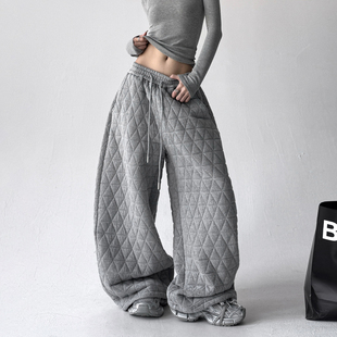 阔腿直筒休闲长裤 2025秋冬新款 加厚防寒裤 女外穿时尚 子 菱格棉裤
