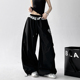 弯刀长裤 蕾丝拼接黑色休闲运动裤 女宽松爵士跳舞hiphop阔腿工装 子