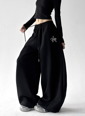 2025秋冬季新款运动裤女高级感印花休闲裤宽松显瘦百搭阔腿卫裤子