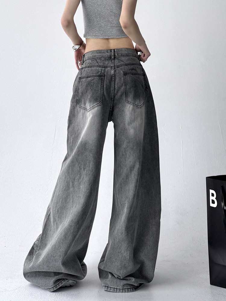 2025 Women's Retro Gray Floor-Length Straight Jeans - Product image 5