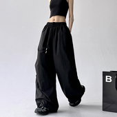 复古工装 褶皱高腰直筒阔腿裤 裤 美式 女2025秋装 新款 辣妹休闲拖地裤