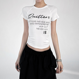 白色韩系穿搭短袖女2026夏季新款辣妹风印花T恤修身短款露脐上衣