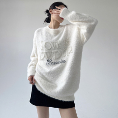 白色套头中长款毛衣女遮屁股2024冬装新款外穿宽松慵懒风软糯上衣