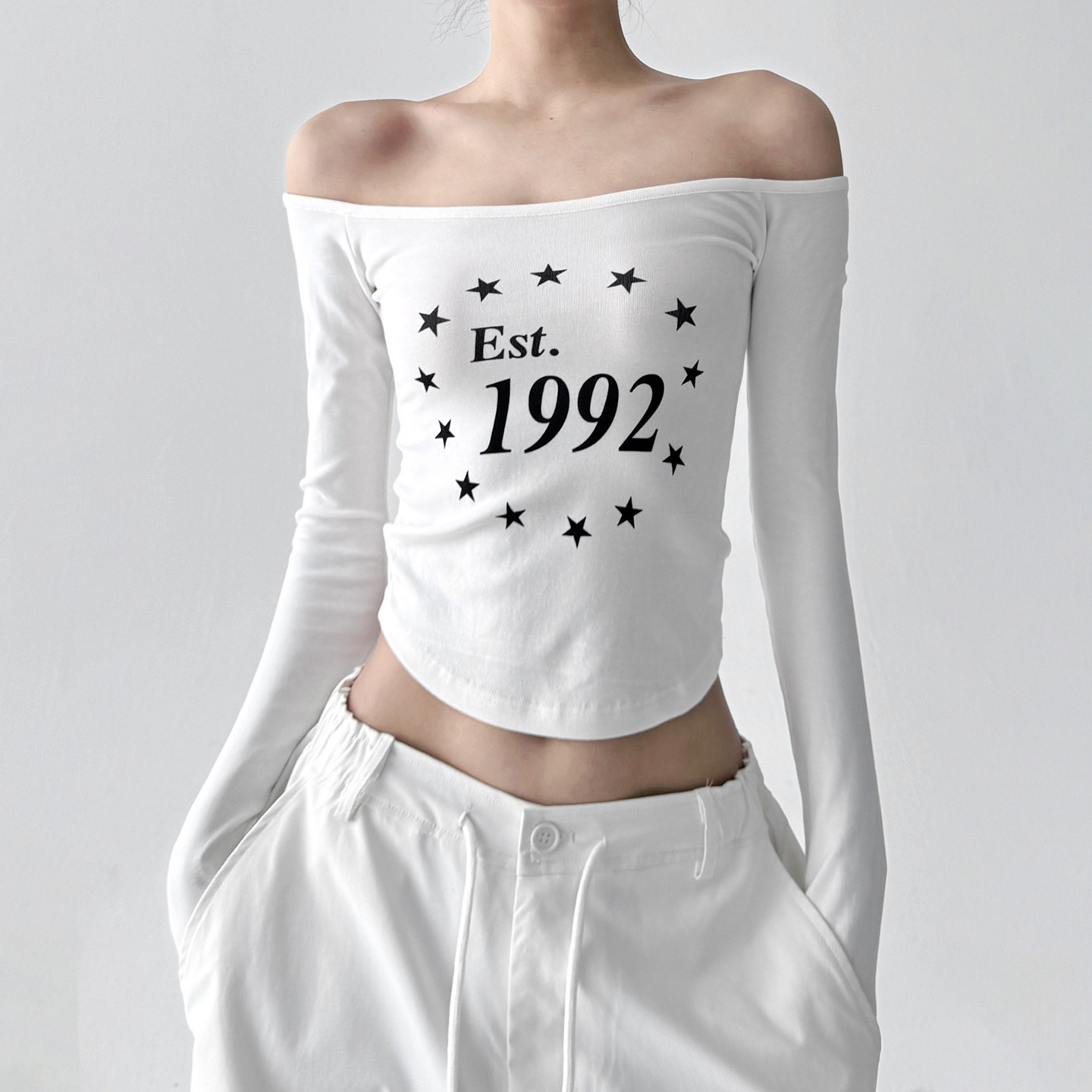 2025新款美式辣妹一字露肩长袖t恤女秋季新款修身显瘦打底衫上衣,女装/女士精品,T恤,淘宝优惠券,粉丝福利购,淘宝优惠卷