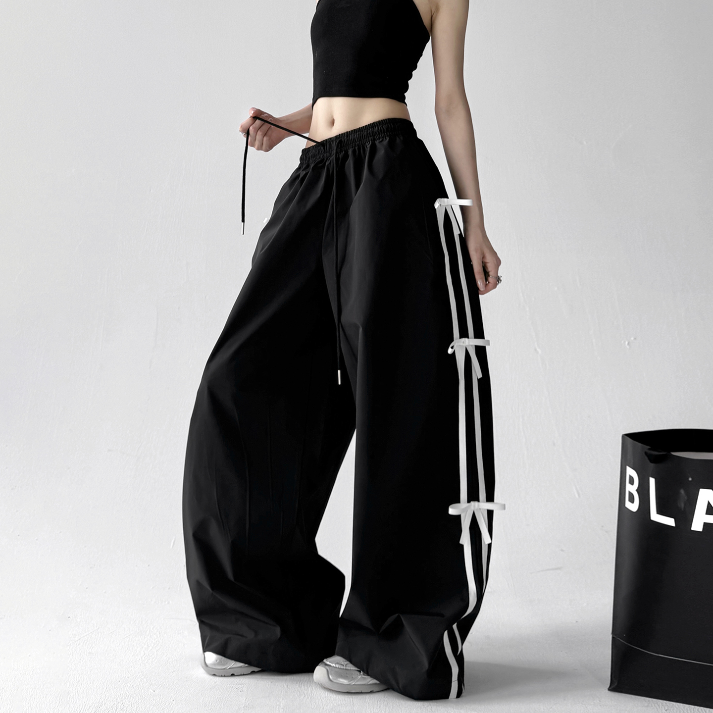 2025夏季新款女装休闲裤女高腰显瘦宽松高个子学院百搭工装阔腿裤