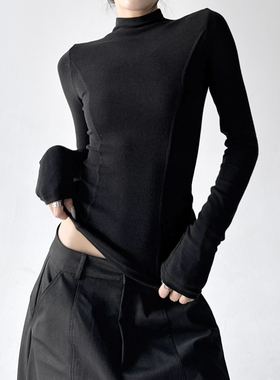 2025冬装新款半高领打底衫女冬季内搭黑色中立领黑色紧身秋冬上衣