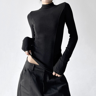 女冬季 半高领打底衫 内搭黑色中立领黑色紧身秋冬上衣 新款 2025冬装