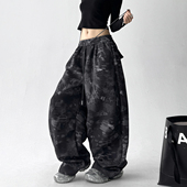 潮牌百搭休闲裤 美式 新款 痞帅宽松阔腿裤 高街复古迷彩裤 女2025秋装