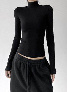 黑色高领长袖T恤女2025秋冬装新款极简风高级感外穿洋气打底衫