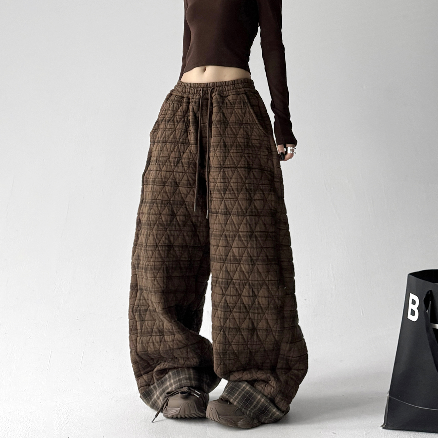 2025新款冬季加绒加厚保暖休闲裤女宽松显瘦百搭直筒阔腿长裤子