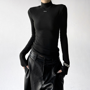 打底衫 黑色半高领长袖 修身 新款 高级感辣妹上衣 T恤女2025秋冬装