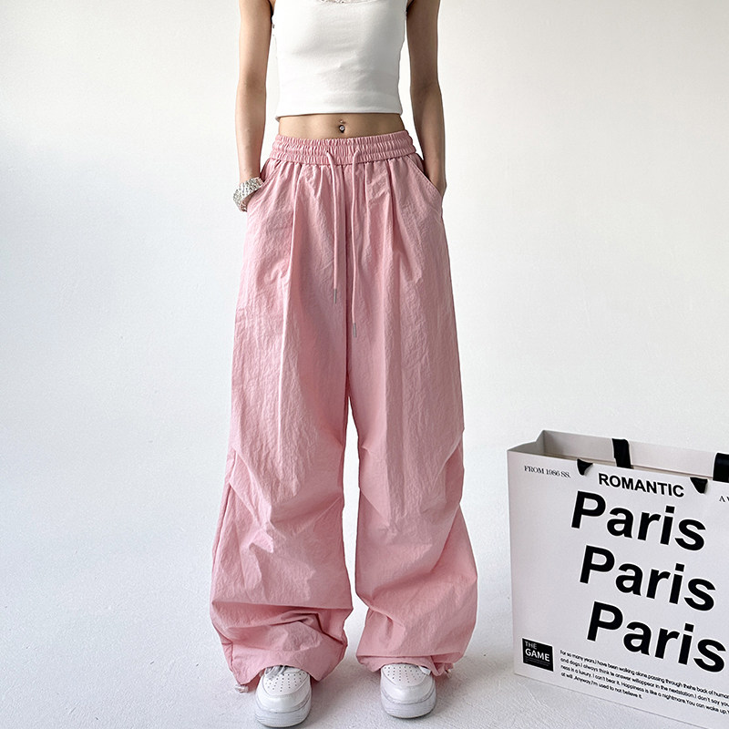粉色多巴胺美式工装裤女2025新款休闲夏季薄款速干高腰直筒阔腿裤,女装/女士精品,休闲裤,淘宝优惠券,粉丝福利购,淘宝优惠卷