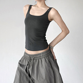 深灰色紧身高个子漂亮无袖 灰色方领露锁骨背心女2026夏装 新款 上衣