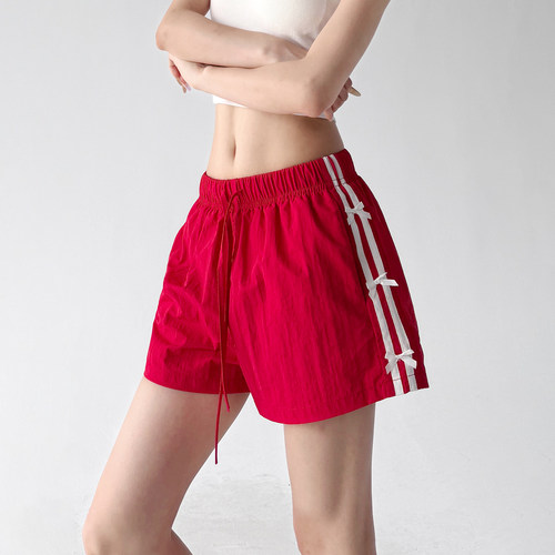 巨好看运动短裤女2026夏季新款红色高个子宽松抽绳显瘦正品休闲裤