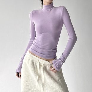 洋气t恤女 紧身显胸内搭打底上衣小高领高个子长袖 2025秋冬季 新款