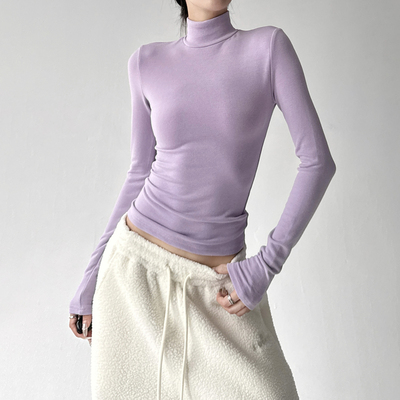 2025秋冬季新款紧身显胸内搭打底上衣小高领高个子长袖洋气t恤女