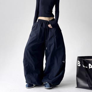 美式降落伞工装裤廓形松紧抽绳宽松皱褶口袋美式休闲长裤冬