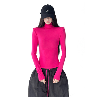 内搭长袖 高领修身 新款 女2025秋冬装 上衣中领高个子正肩t恤 打底衫