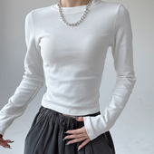 好看基础打底衫 春季 显瘦春装 T恤女2026百搭休闲上衣修身 白色长袖