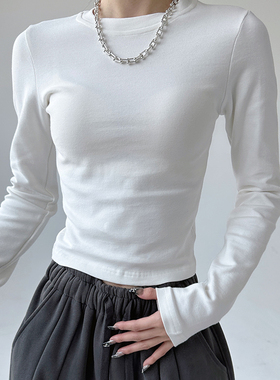 冬季白色长袖T恤女2025百搭休闲上衣修身显瘦秋冬装基础打底衫