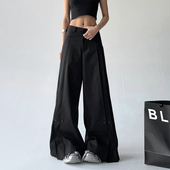 设计感小众裤 高级感痞帅西裤 子 压褶黑色西装 阔腿裤 女2025新款 秋季