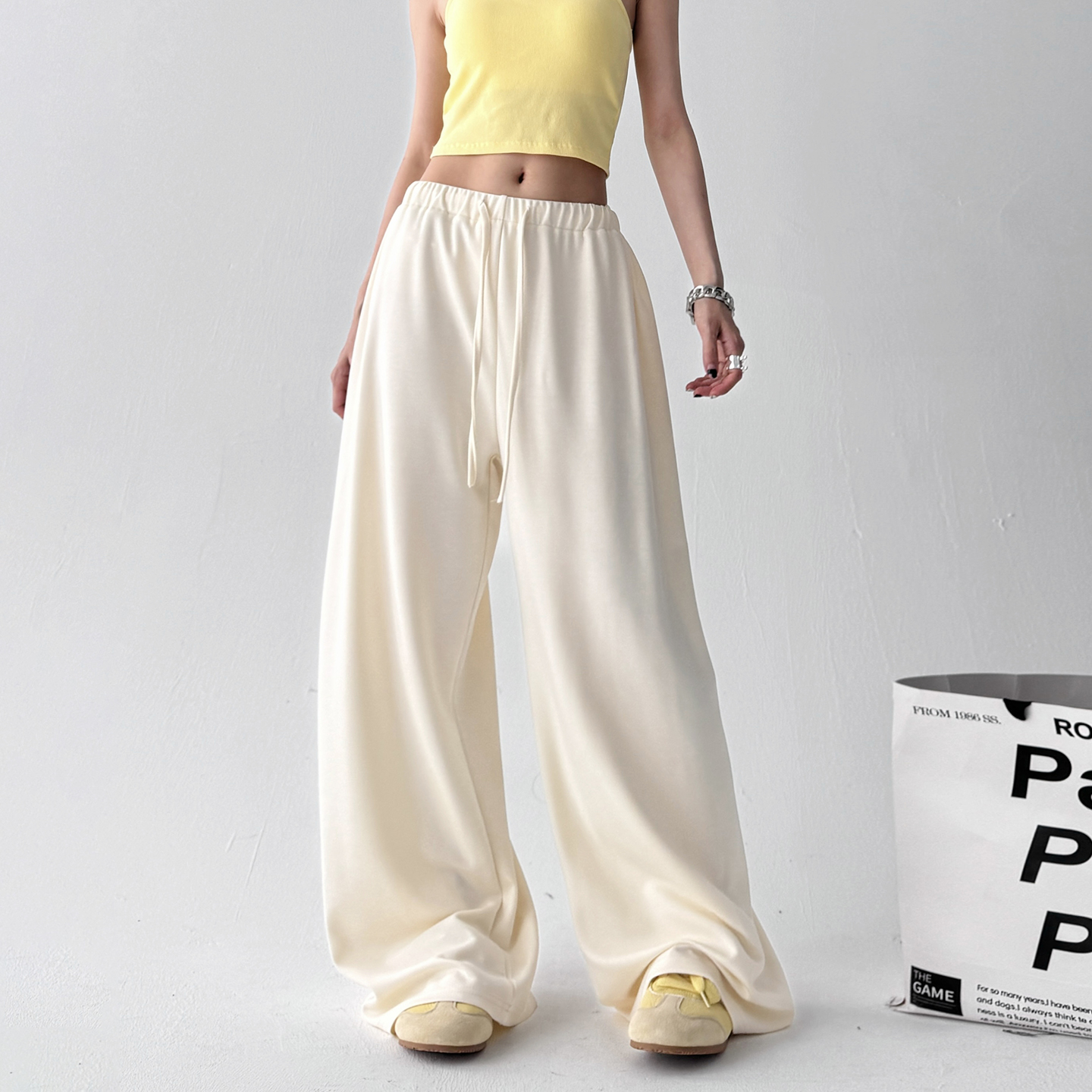 2025新款休闲裤女夏款高腰显瘦直筒高个子阔腿裤简约宽松运动卫裤